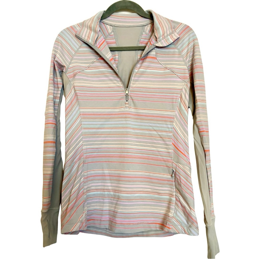 Lululemon Race Your Pace 1/2 Zip Pullover Gray Stripe Jacket Size 8 Like New
